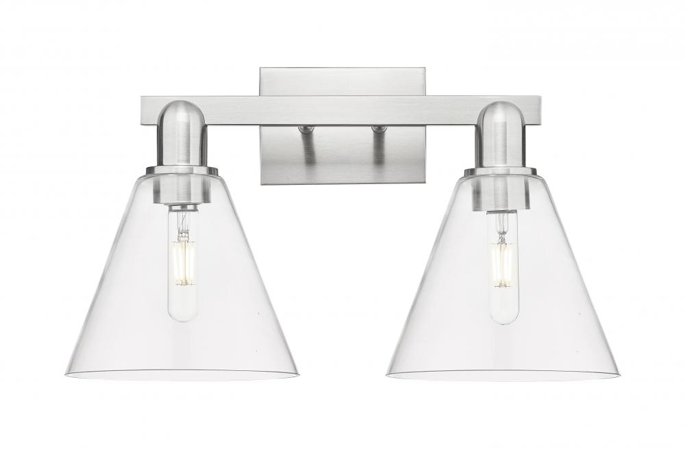 Berkshire Glass - 2 Light - 19 inch - Brushed Satin Nickel - Bath Vanity Light