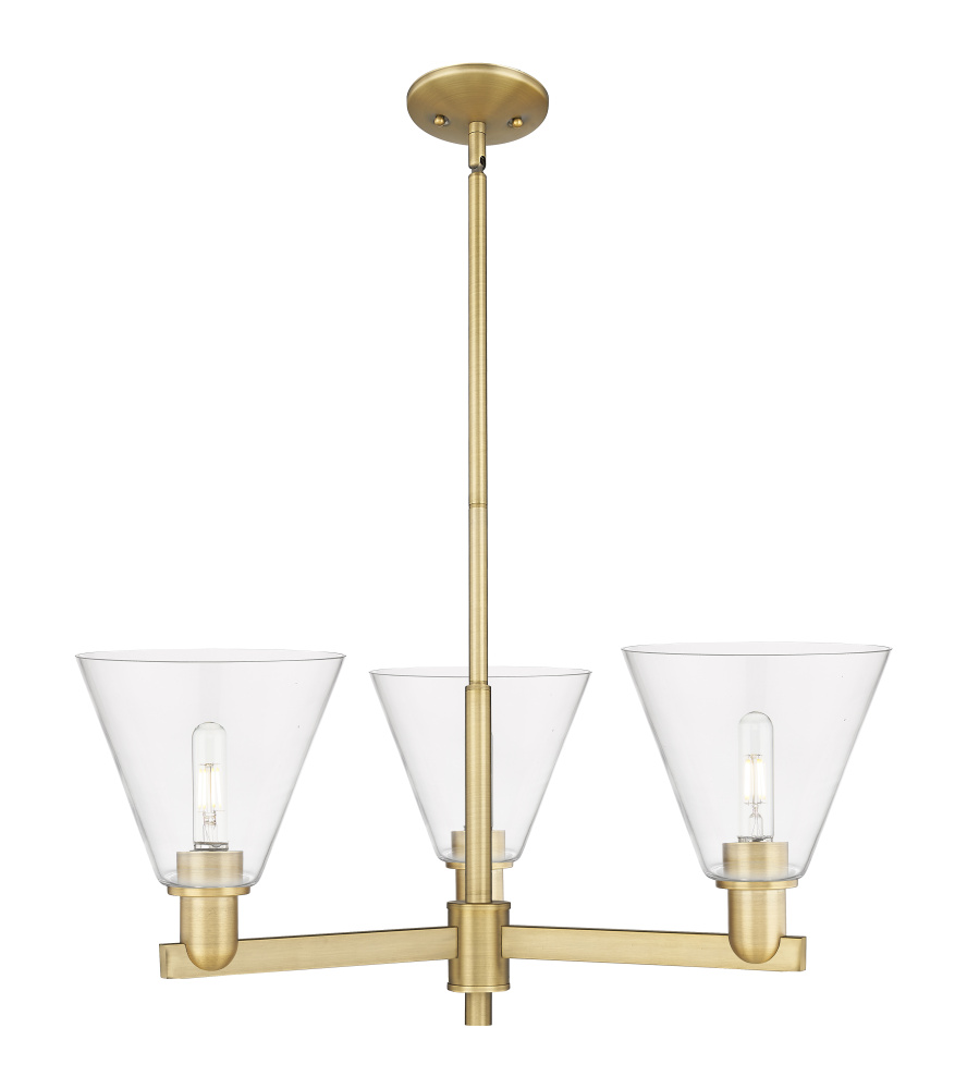Berkshire Glass - 3 Light - 30 inch - Brushed Brass - Stem hung - Pendant