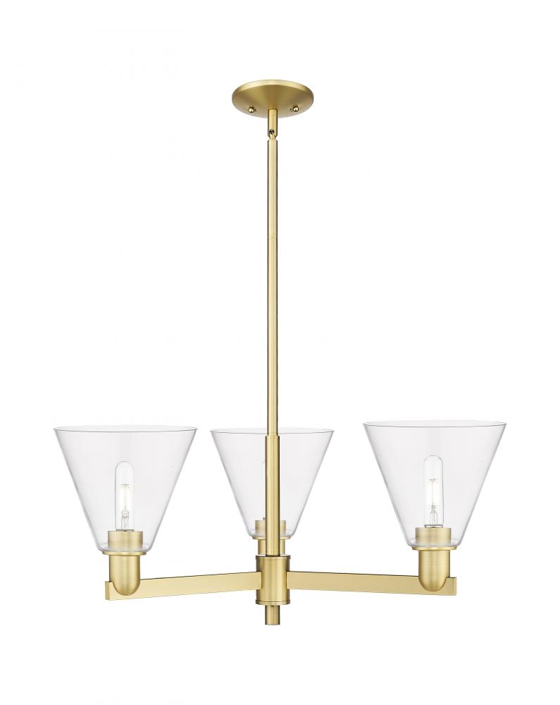 Berkshire Glass - 3 Light - 30 inch - Satin Gold - Stem hung - Pendant