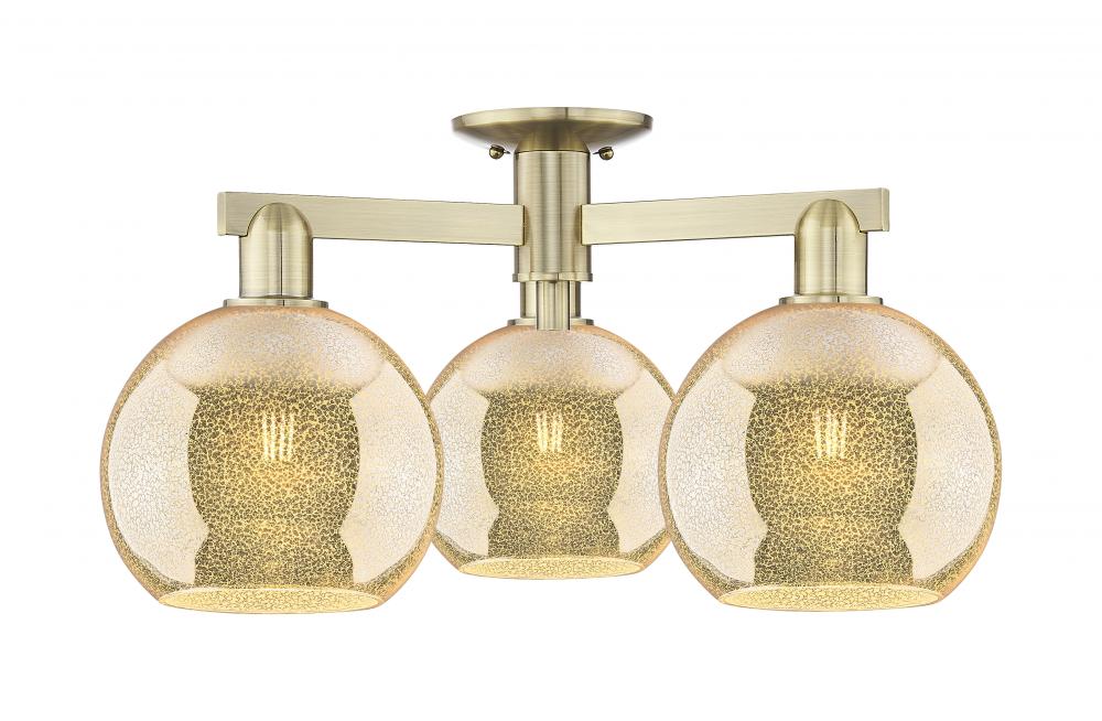 Athens - 3 Light - 26 inch - Antique Brass - Semi-Flush Mount