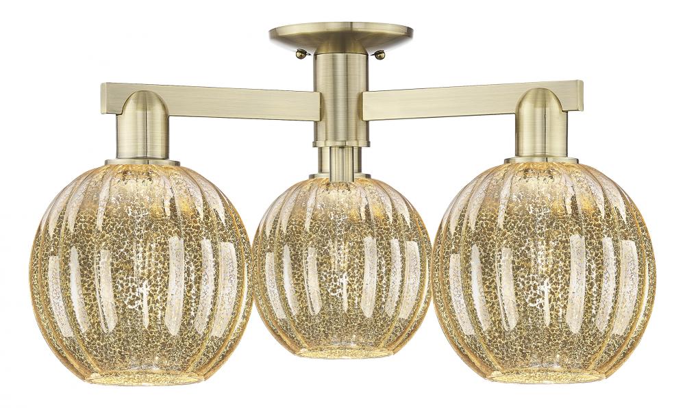 Preston Globe - 3 Light - 6 inch - Antique Brass - Semi-Flush Mount