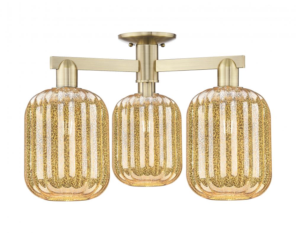 Preston Cylinder - 3 Light - 6 inch - Antique Brass - Semi-Flush Mount