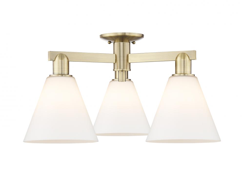 Berkshire Glass - 3 Light - 26 inch - Antique Brass - Semi-Flush Mount