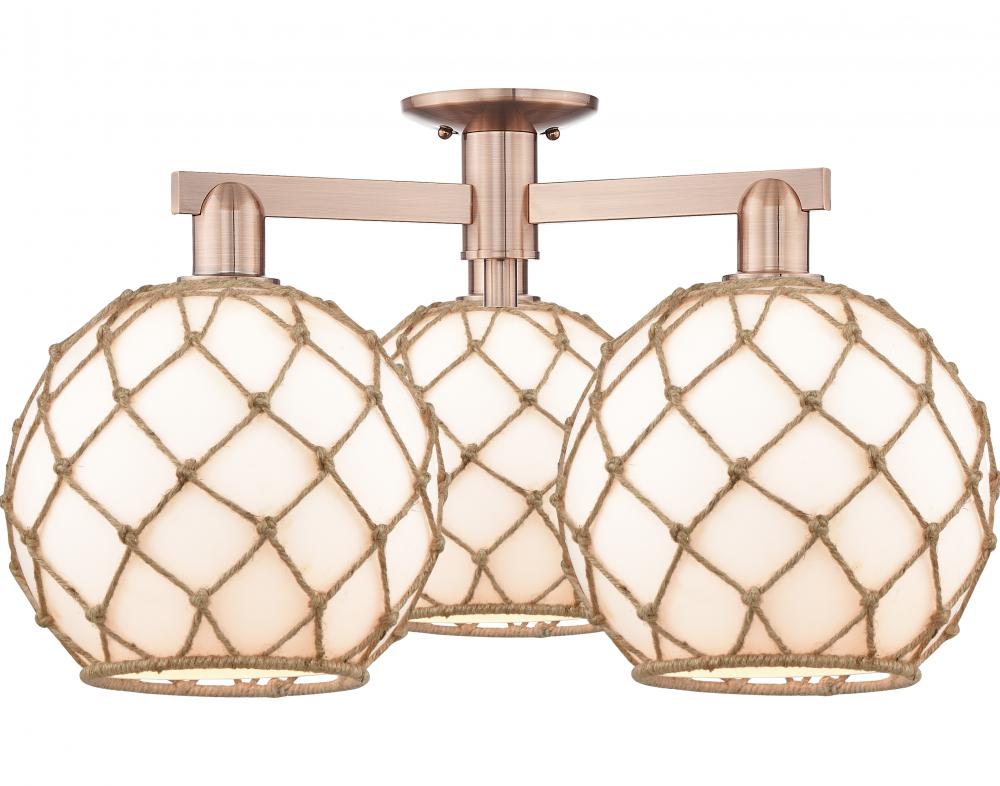 Farmhouse Rope - 3 Light - 28 inch - Antique Copper - Semi-Flush Mount