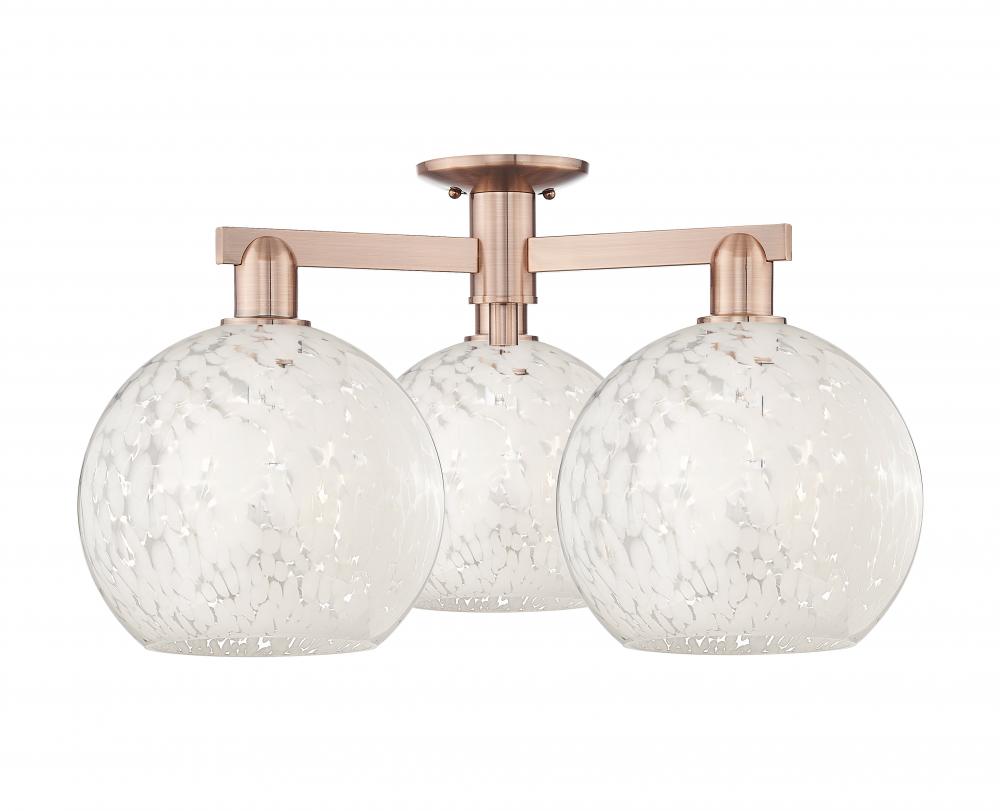 White Mouchette - 3 Light - 28 inch - Antique Copper - Semi-Flush Mount