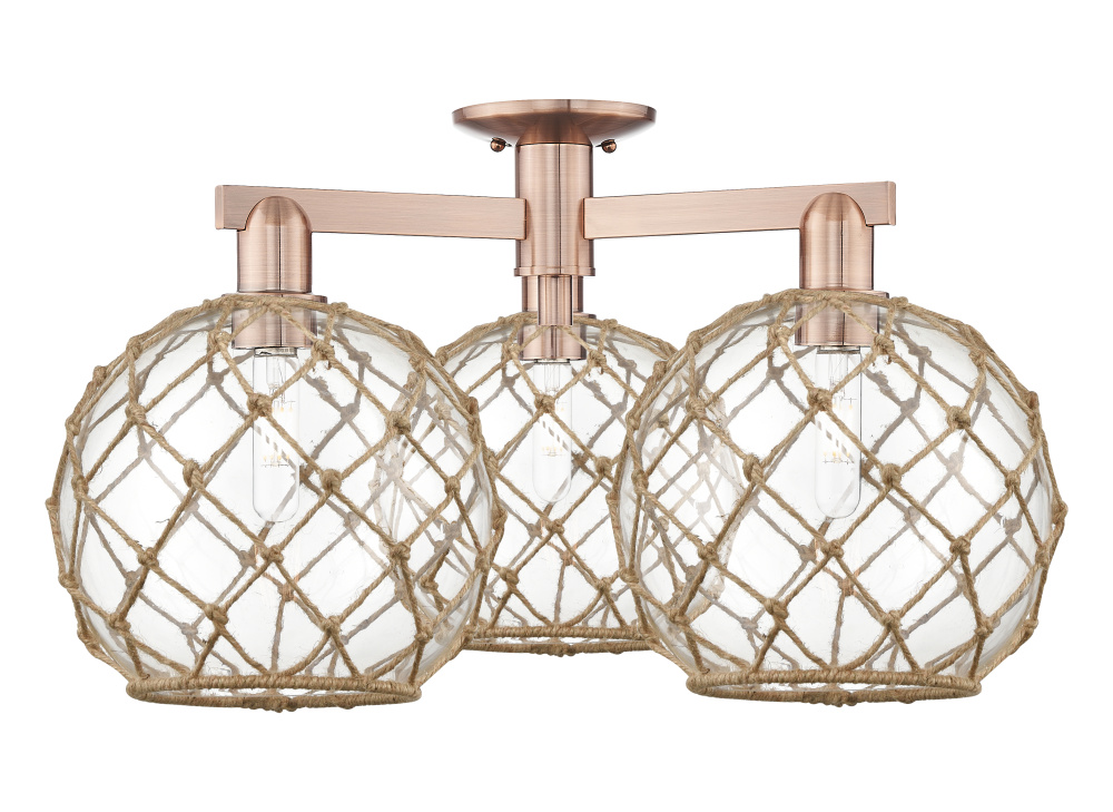 Farmhouse Rope - 3 Light - 28 inch - Antique Copper - Semi-Flush Mount