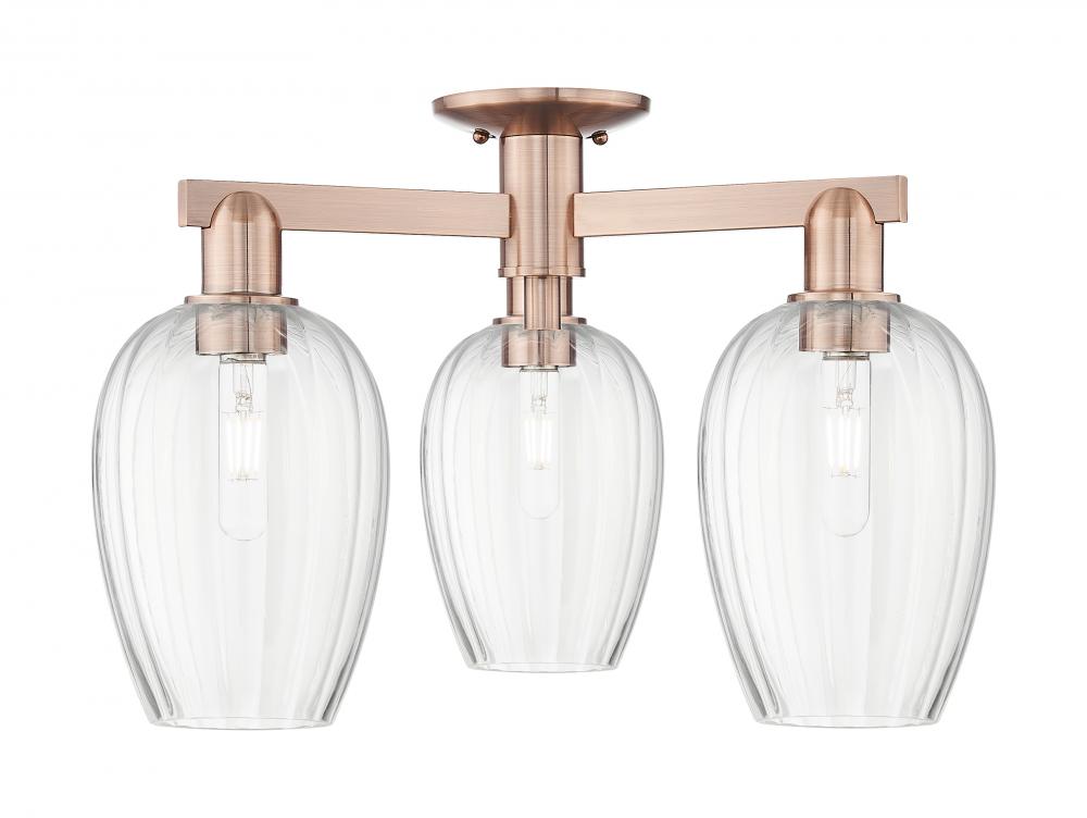 Preston Flute - 3 Light - 6 inch - Antique Copper - Semi-Flush Mount