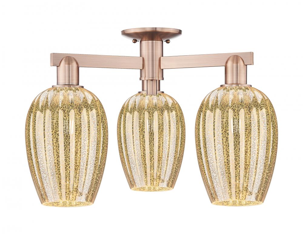 Preston Flute - 3 Light - 6 inch - Antique Copper - Semi-Flush Mount