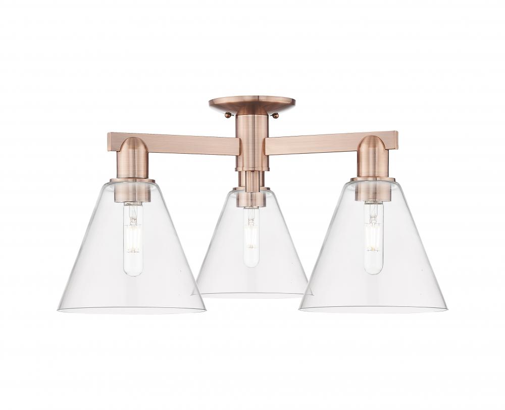 Berkshire Glass - 3 Light - 26 inch - Antique Copper - Semi-Flush Mount