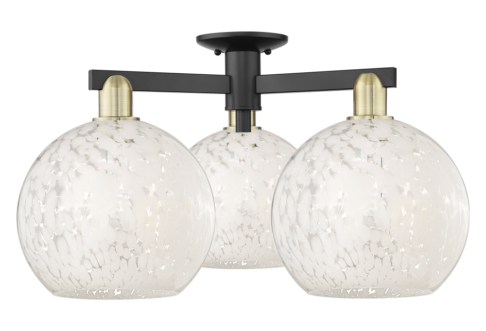 White Mouchette - 3 Light - 28 inch - Black Antique Brass - Semi-Flush Mount