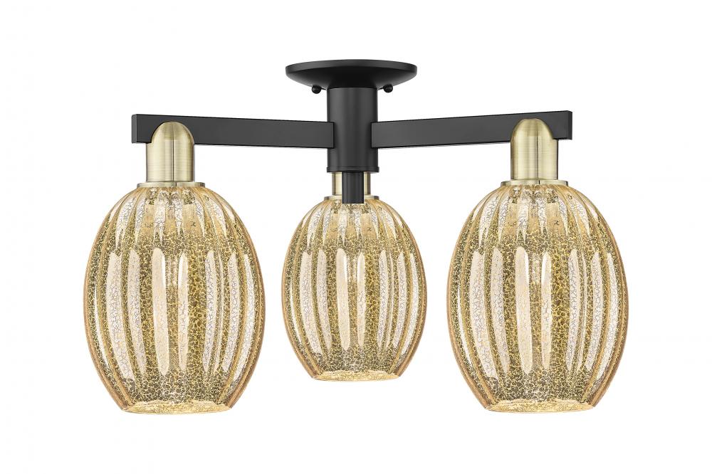 Preston Bulb - 3 Light - 6 inch - Black Antique Brass - Semi-Flush Mount