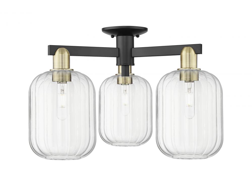 Preston Cylinder - 3 Light - 6 inch - Black Antique Brass - Semi-Flush Mount