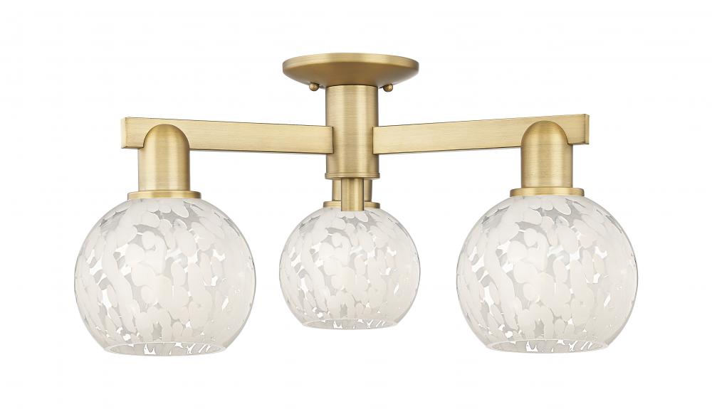 White Mouchette - 3 Light - 24 inch - Brushed Brass - Semi-Flush Mount