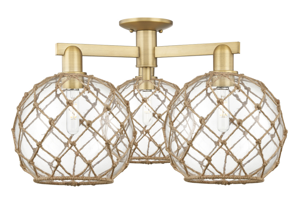 Farmhouse Rope - 3 Light - 28 inch - Brushed Brass - Semi-Flush Mount