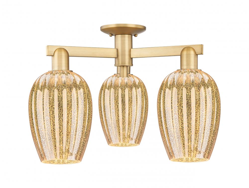 Preston Flute - 3 Light - 6 inch - Brushed Brass - Semi-Flush Mount