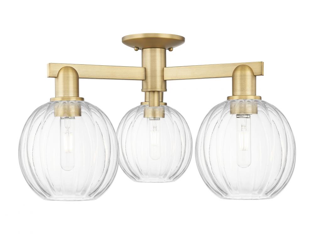 Preston Globe - 3 Light - 6 inch - Brushed Brass - Semi-Flush Mount