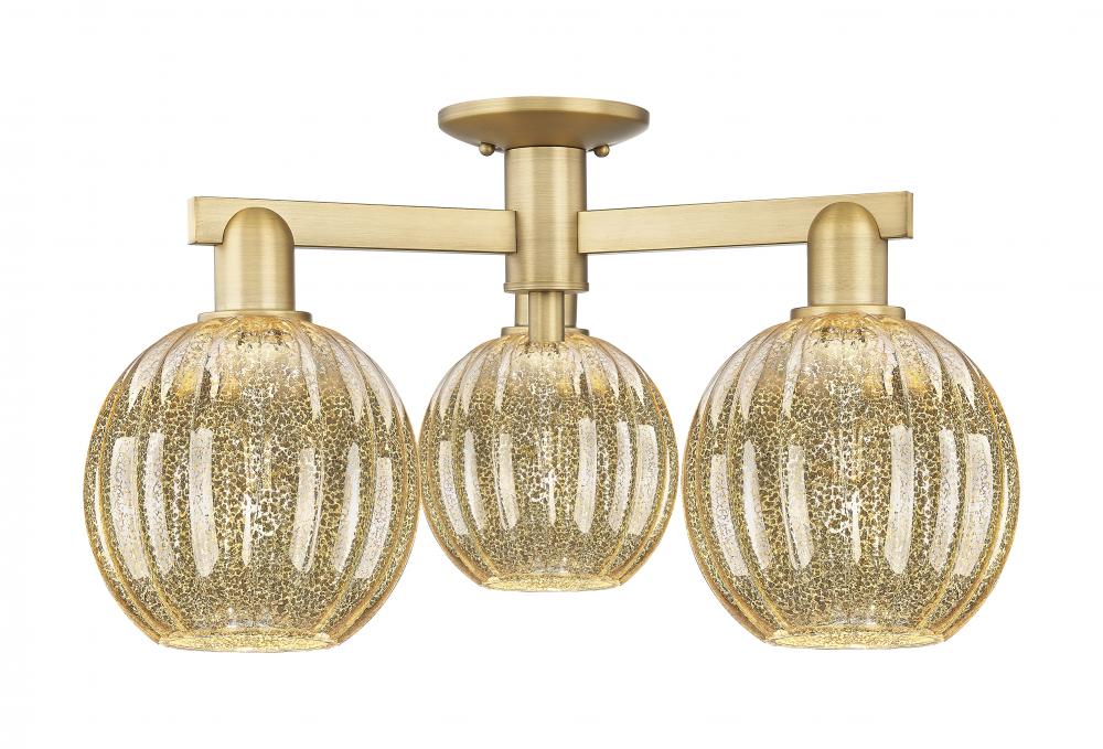 Preston Globe - 3 Light - 6 inch - Brushed Brass - Semi-Flush Mount