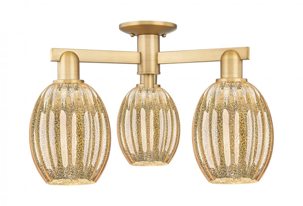 Preston Bulb - 3 Light - 6 inch - Brushed Brass - Semi-Flush Mount