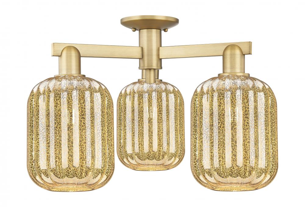 Preston Cylinder - 3 Light - 6 inch - Brushed Brass - Semi-Flush Mount