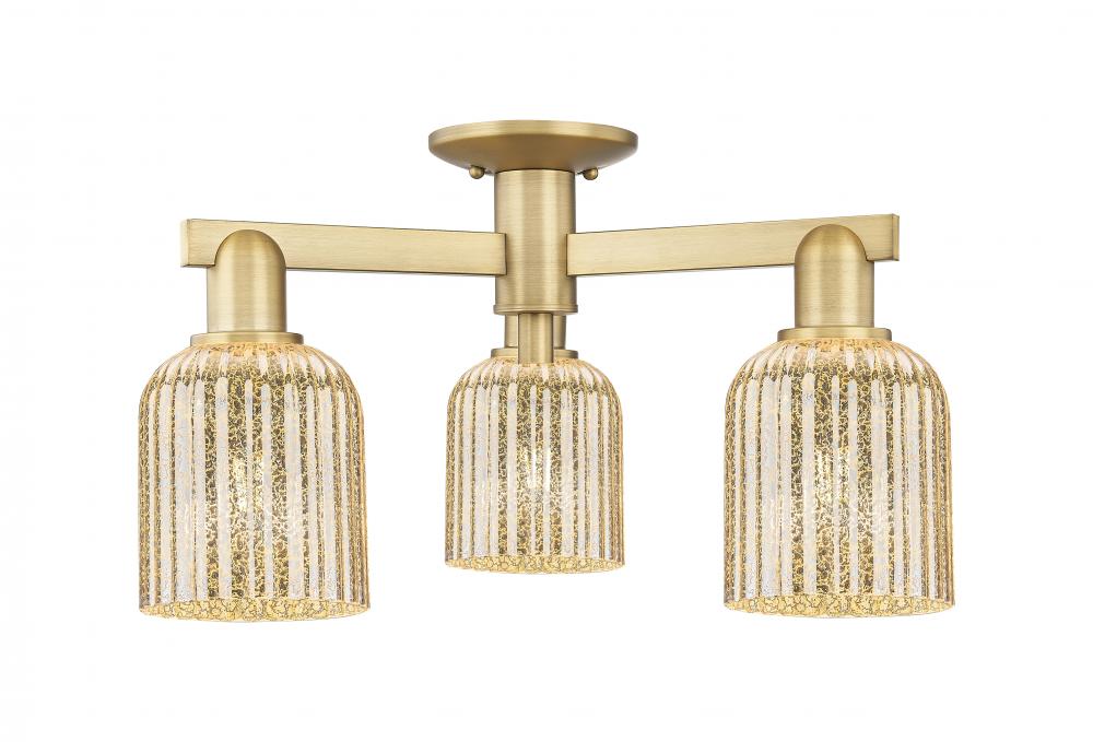 Bridal Veil - 3 Light - 6 inch - Brushed Brass - Semi-Flush Mount
