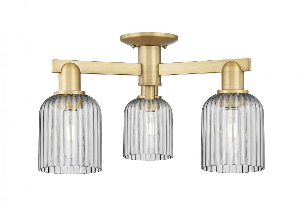 Bridal Veil - 3 Light - 6 inch - Brushed Brass - Semi-Flush Mount