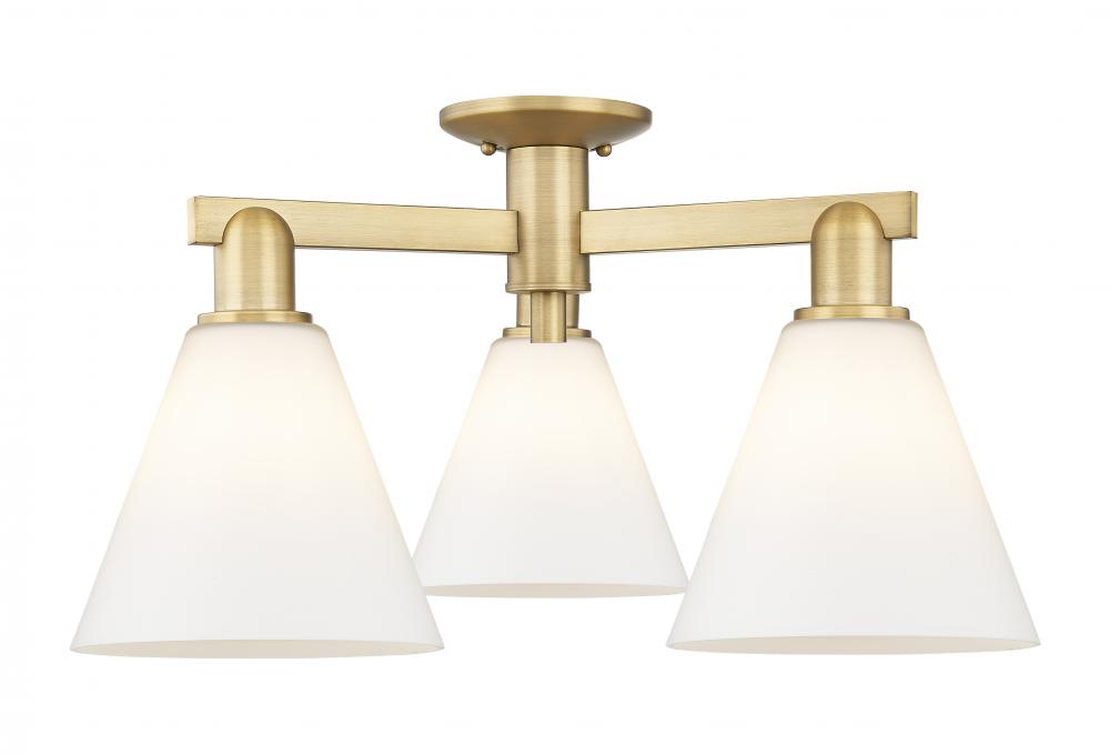 Berkshire Glass - 3 Light - 26 inch - Brushed Brass - Semi-Flush Mount