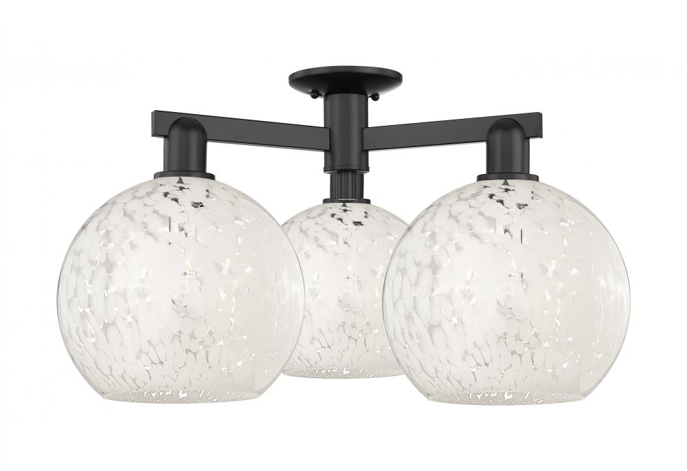 White Mouchette - 3 Light - 28 inch - Matte Black - Semi-Flush Mount