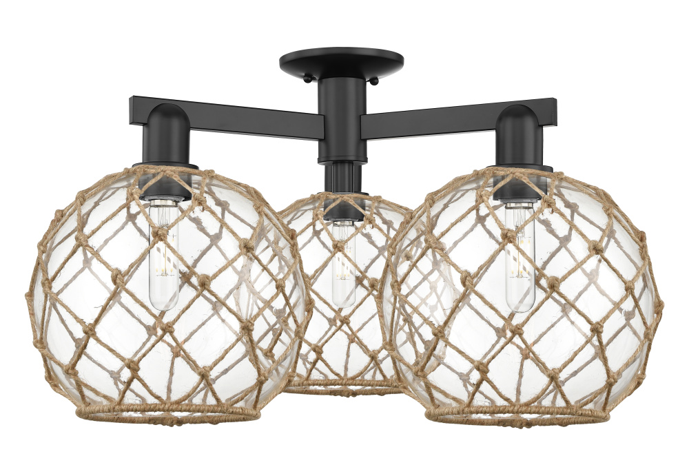Farmhouse Rope - 3 Light - 28 inch - Matte Black - Semi-Flush Mount