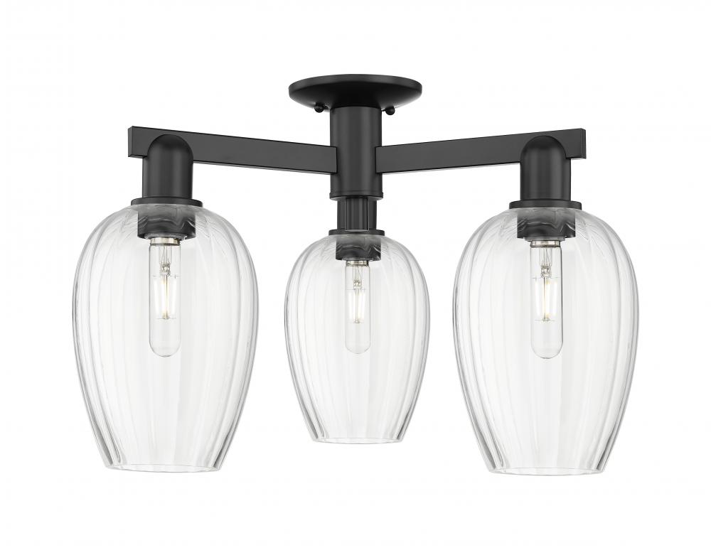 Preston Flute - 3 Light - 6 inch - Matte Black - Semi-Flush Mount