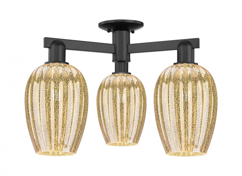 Preston Flute - 3 Light - 6 inch - Matte Black - Semi-Flush Mount