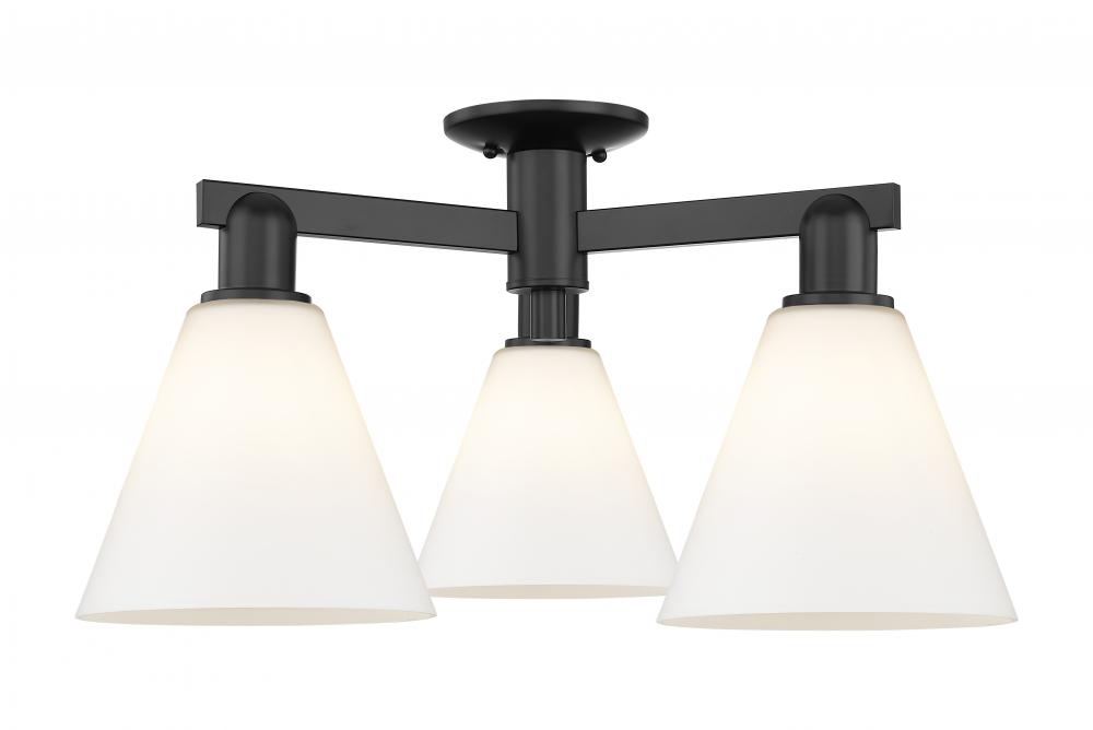 Berkshire Glass - 3 Light - 26 inch - Matte Black - Semi-Flush Mount