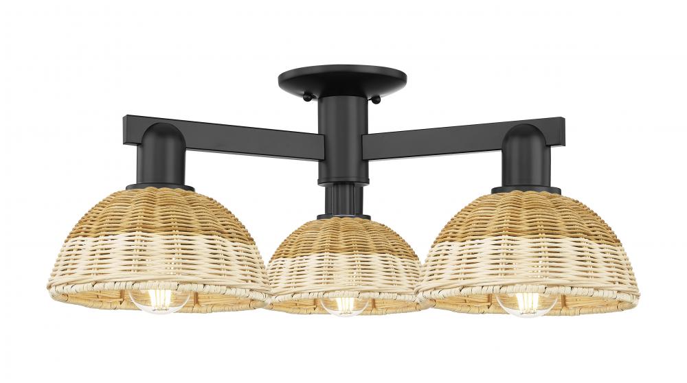 Natural Ballston Dome - 3 Light - 6 inch - Matte Black - Semi-Flush Mount