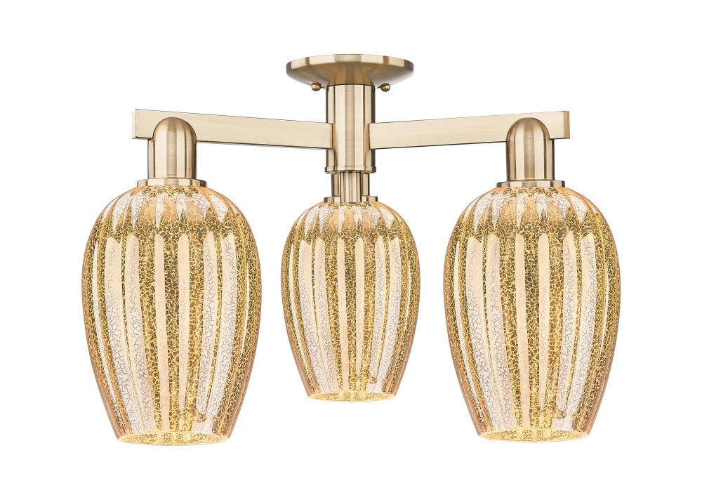 Preston Flute - 3 Light - 6 inch - Champagne Bronze - Semi-Flush Mount