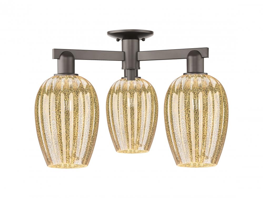 Preston Flute - 3 Light - 6 inch - Oil Rubbed Bronze - Semi-Flush Mount