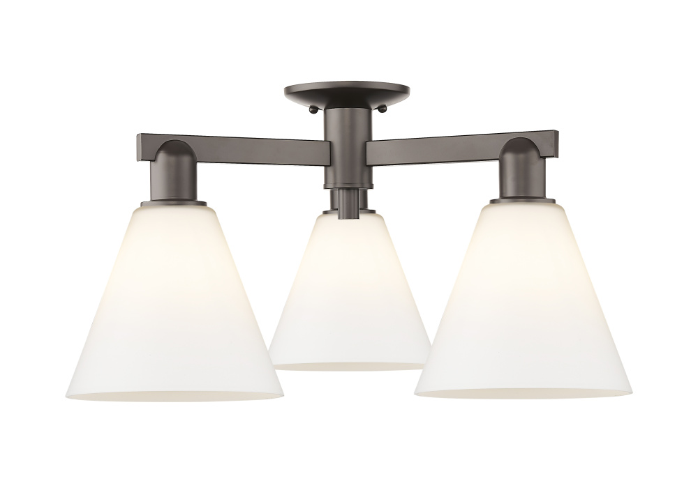 Berkshire Glass - 3 Light - 26 inch - Oil Rubbed Bronze - Semi-Flush Mount