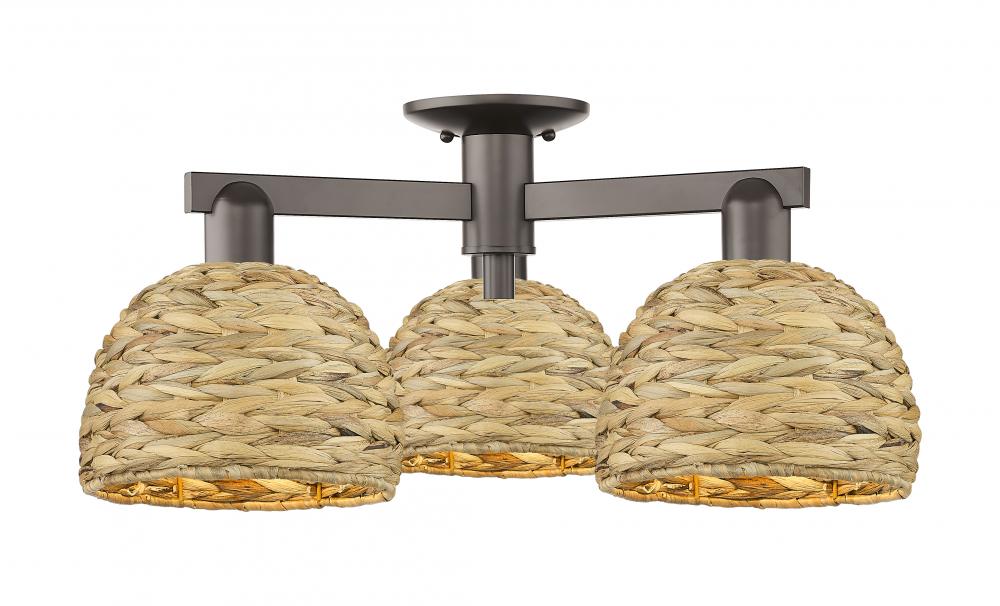 Woven Rattan - 3 Light - 26 inch - Oil Rubbed Bronze - Semi-Flush Mount