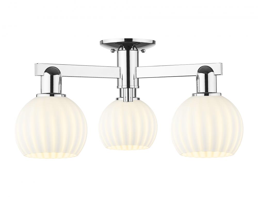 White Venetian - 3 Light - 24 inch - Polished Chrome - Semi-Flush Mount