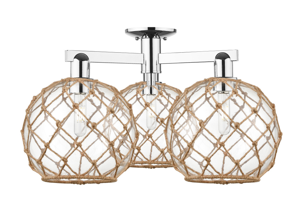 Farmhouse Rope - 3 Light - 28 inch - Polished Chrome - Semi-Flush Mount
