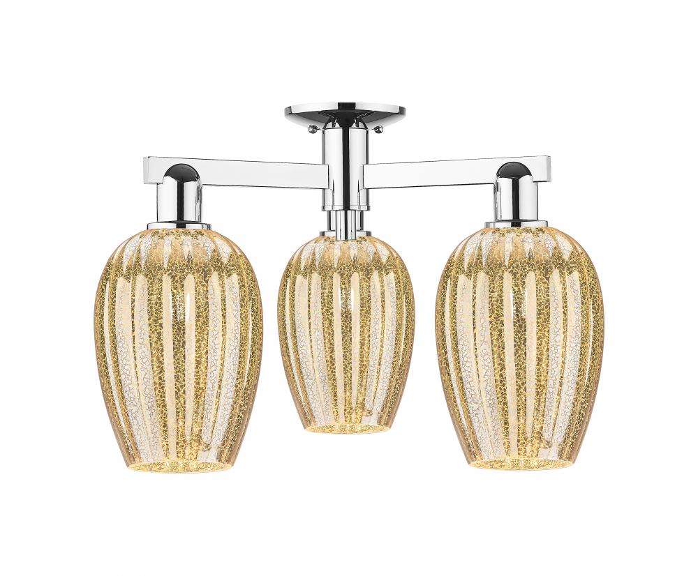Preston Flute - 3 Light - 6 inch - Polished Chrome - Semi-Flush Mount