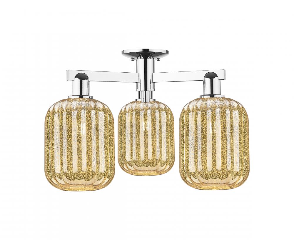 Preston Cylinder - 3 Light - 6 inch - Polished Chrome - Semi-Flush Mount