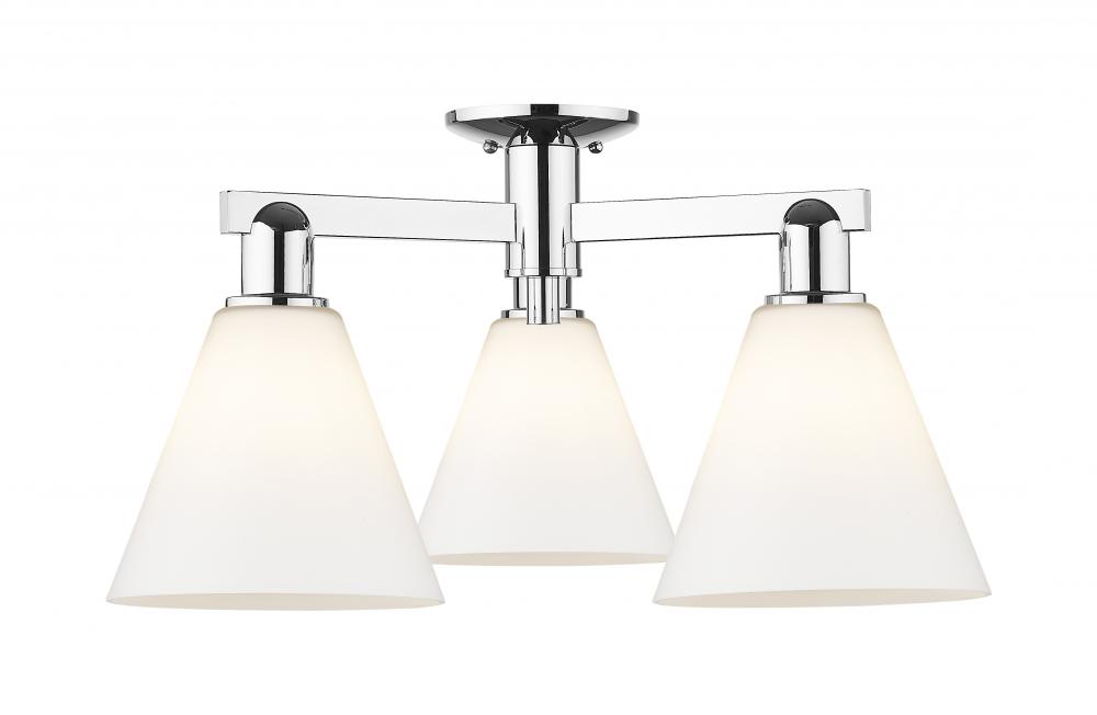Berkshire Glass - 3 Light - 26 inch - Polished Chrome - Semi-Flush Mount