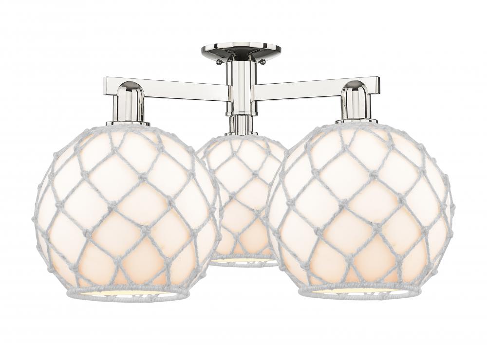 Farmhouse Rope - 3 Light - 28 inch - Polished Nickel - Semi-Flush Mount