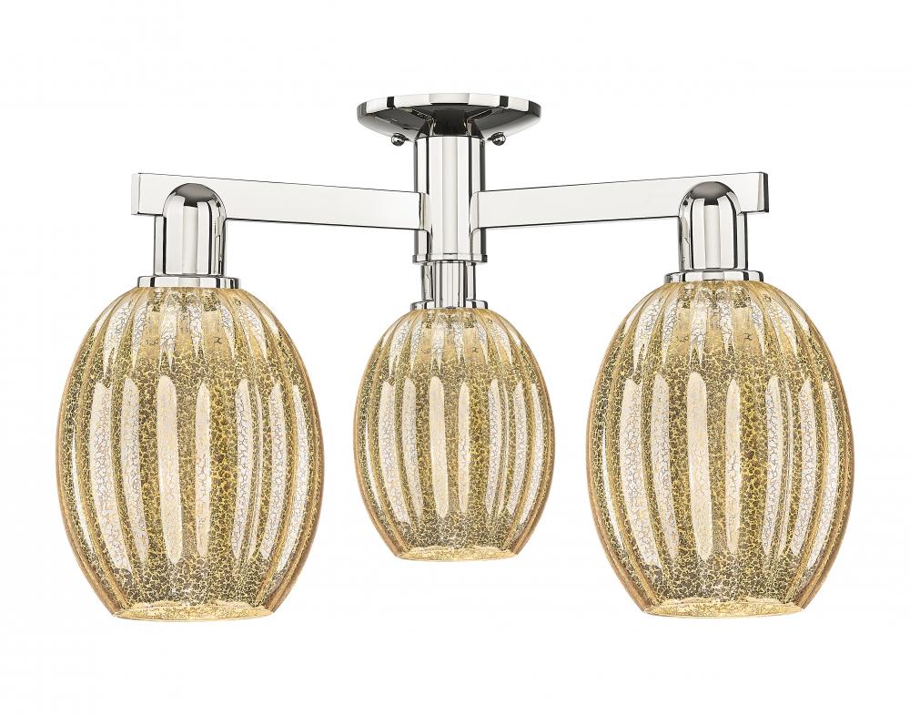 Preston Bulb - 3 Light - 6 inch - Polished Nickel - Semi-Flush Mount