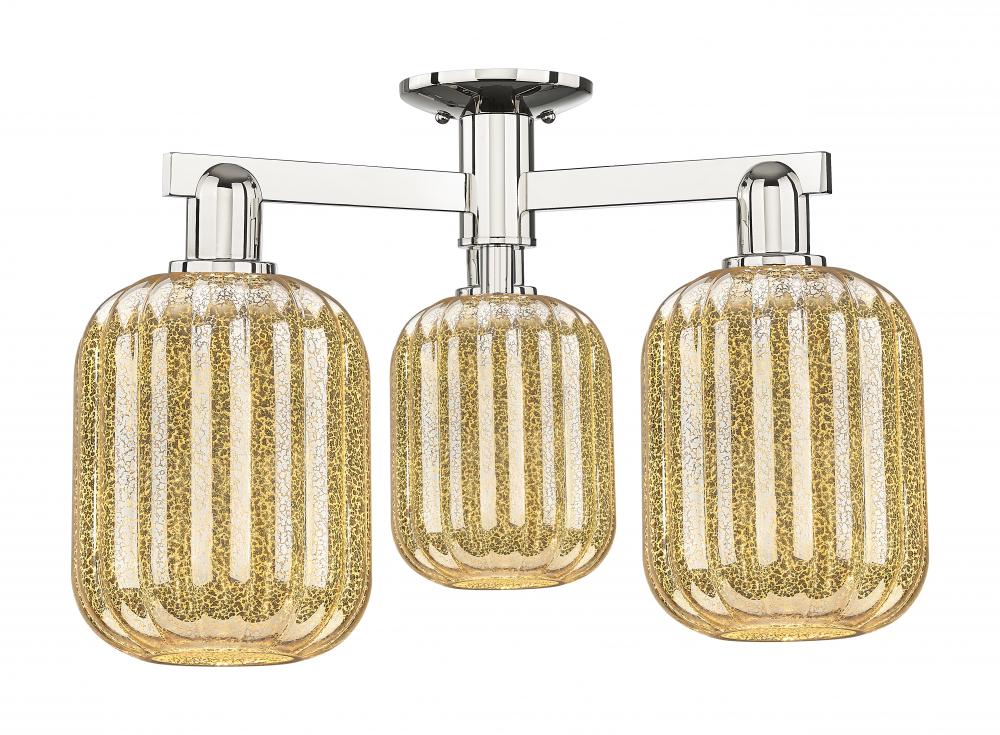 Preston Cylinder - 3 Light - 6 inch - Polished Nickel - Semi-Flush Mount