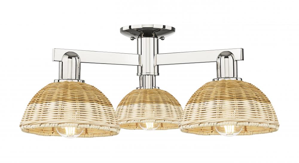 Natural Ballston Dome - 3 Light - 6 inch - Polished Nickel - Semi-Flush Mount