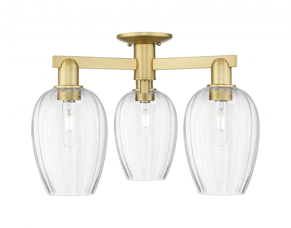 Preston Flute - 3 Light - 6 inch - Satin Gold - Semi-Flush Mount