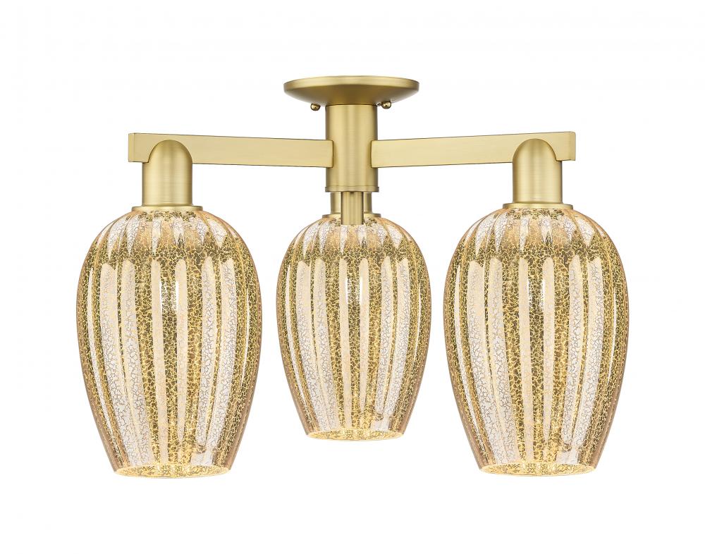 Preston Flute - 3 Light - 6 inch - Satin Gold - Semi-Flush Mount