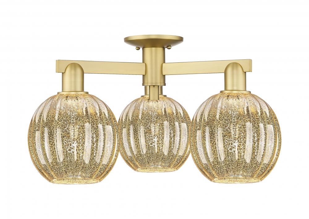Preston Globe - 3 Light - 6 inch - Satin Gold - Semi-Flush Mount