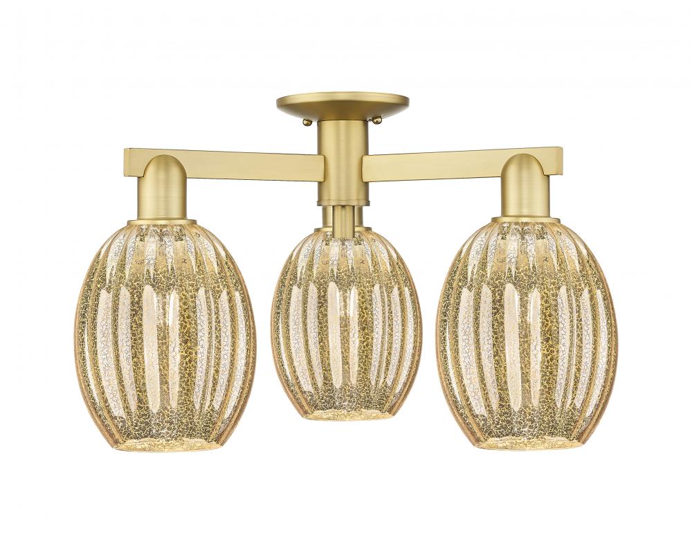 Preston Bulb - 3 Light - 6 inch - Satin Gold - Semi-Flush Mount