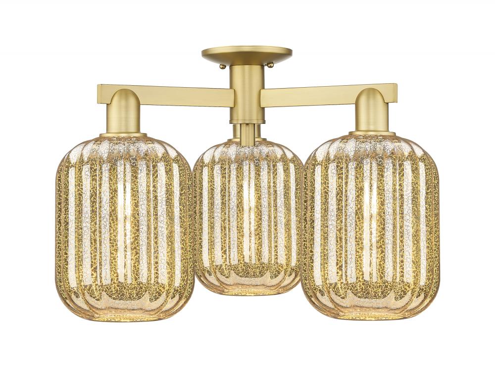 Preston Cylinder - 3 Light - 6 inch - Satin Gold - Semi-Flush Mount